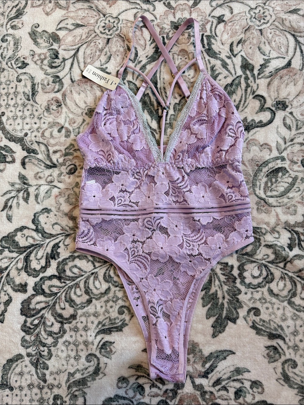 Lace Plunge Bodysuit in Lavender —